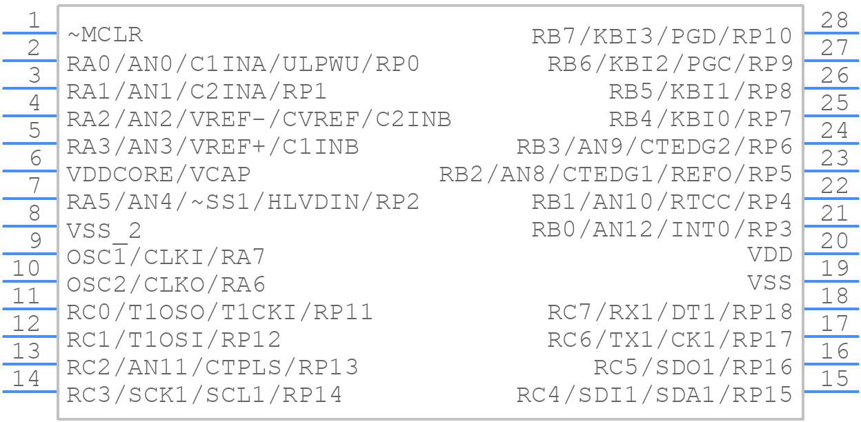 PIC18F25J11-I/SP - Microchip - PCB symbol