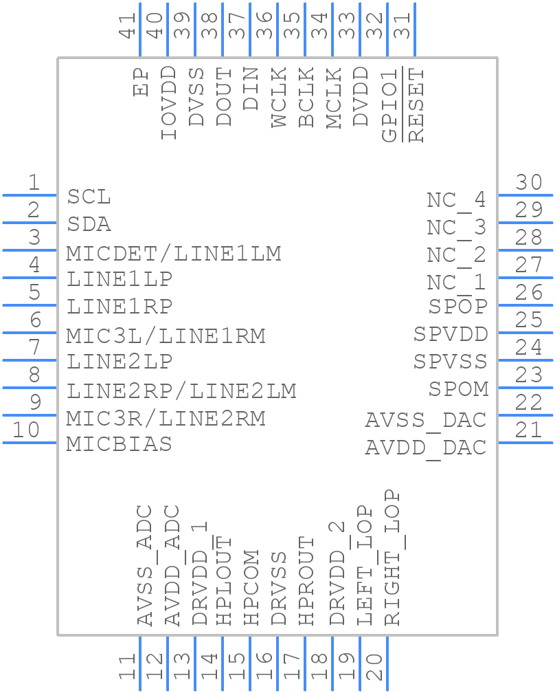 TLV320AIC3007IRSBR - Texas Instruments - PCB symbol