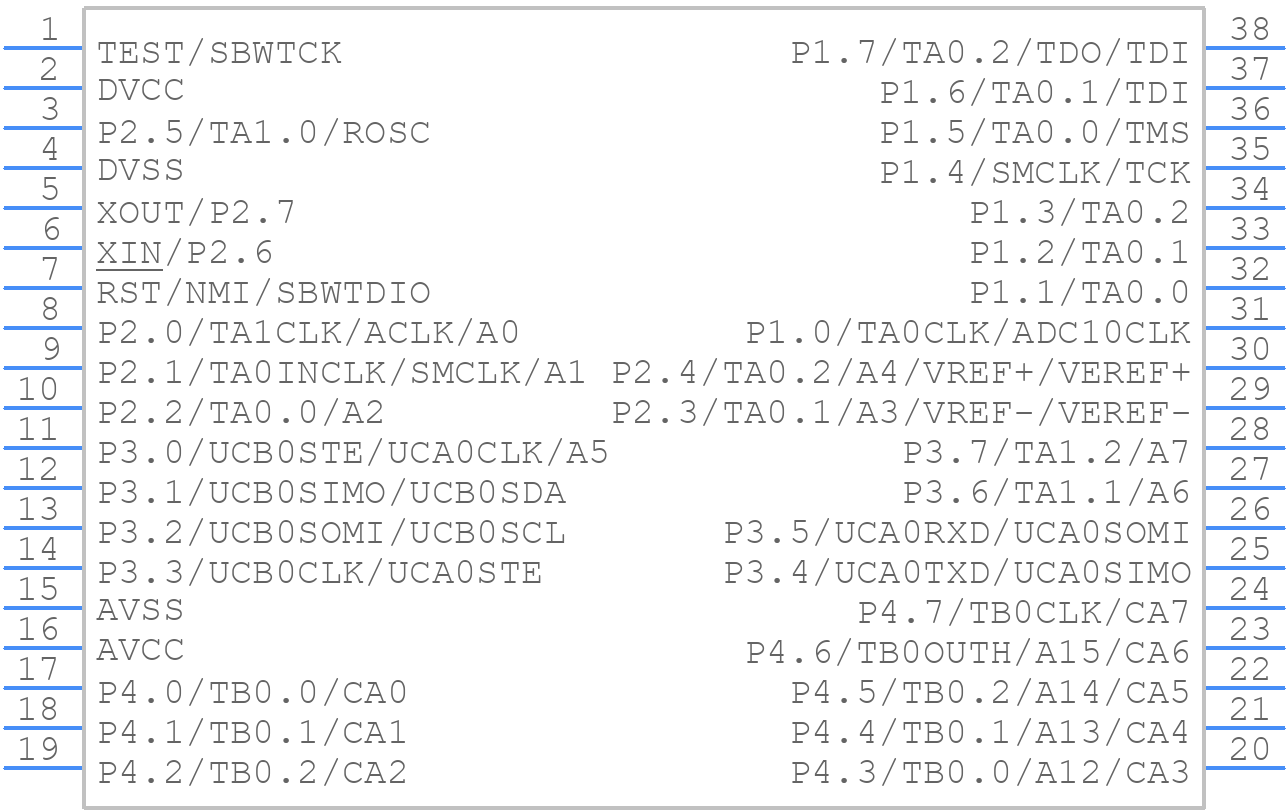 MSP430G2755IDA38 - Texas Instruments - PCB symbol